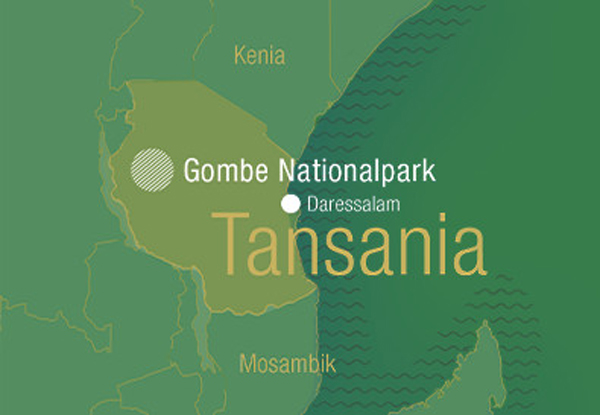 Tanzānijas ilustrāciju karte ar Gombes nacionālo parku