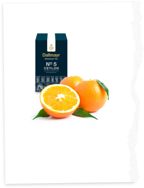 Dallmayr schwarzer Tee Ceylon Mischung als Orangenpunsch