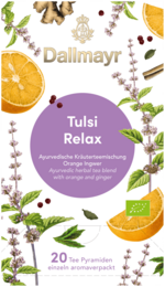 Dallmayr flavoured ayurvedic herbal tea blend with orange and ginger Tulsi Relax