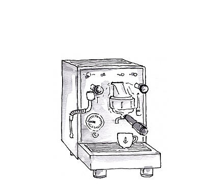 Illustration einer Siebträgermaschine mit Dallmayr Espresso Tasse