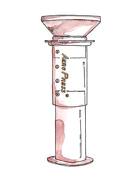 Illustration of an Aeropress coffee maker