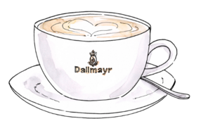 Illustration of a Dallmayr cappuccino cup with a latte-art heart design